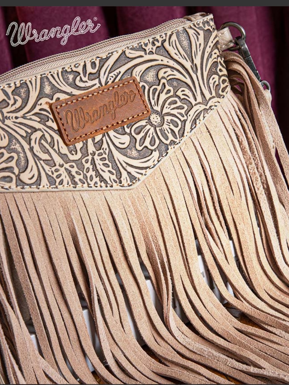 NWT Wrangler Vintage Floral Western Fringe Crossbody Bag - Khaki - Picture 4 of 10